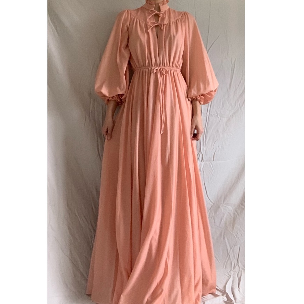 70s Vintage Peach Peasant Maxi Dress - Picture 3 of 15